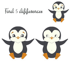 Find differences kids layout for game penguin 