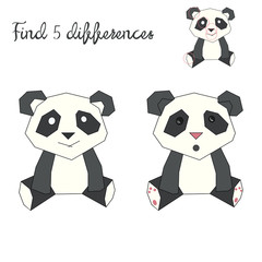 Find differences kids layout for game panda bear 