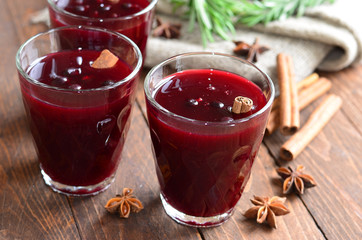 Berry drink; kissel on wooden background