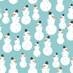 Snowman seamless pattern. Christmas background. Ornament from sn