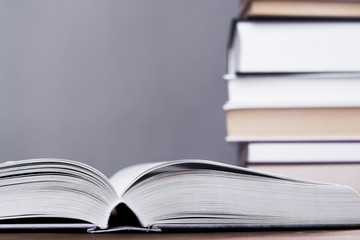 Books on wooden table 