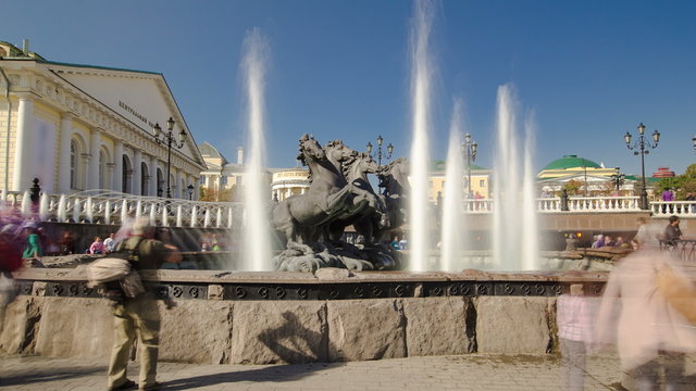 Fountain Four Seasons on Manezh Square in Moscow timelapse