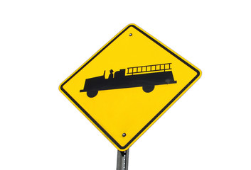 isolated yellow fire truck sign
