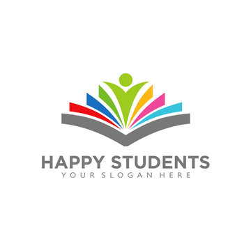 Digital Book Logo design vector Happy Student Library