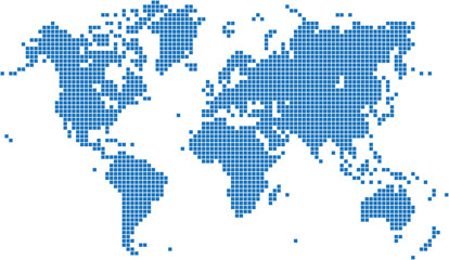 Square world map on white background, vector illustration.