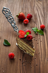 Piece of chocolate cake with fresh berries