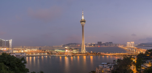 Fototapeta na wymiar Bridge Ponte de Sai Van and Macau tower