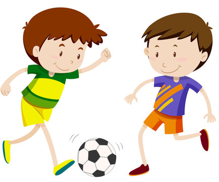 Two boy playing soccer