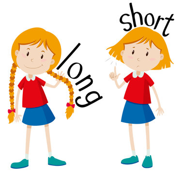 Opposite adjectives long and short Stock Vector | Adobe Stock