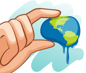 Save water theme with hand squeezing earth