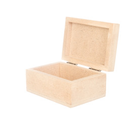 Open wood box isolated on white background