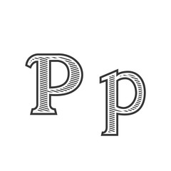 Font tattoo engraving letter P with shading