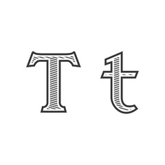 Font tattoo engraving letter T with shading