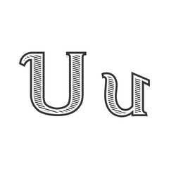 Font tattoo engraving letter U with shading