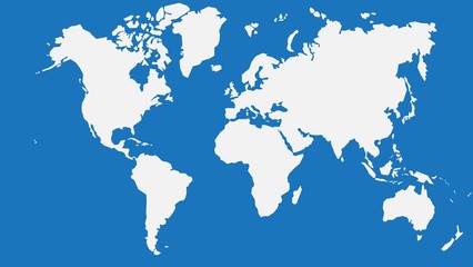 Simplicity outline world map on blue background. Vector illustration.