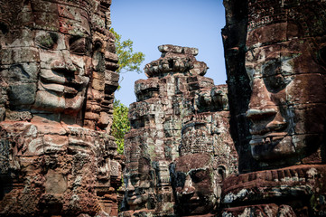 Head encarved in stone Bayon temple Angkor