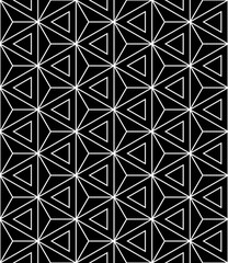 Vector modern seamless sacred geometry pattern hexagon triangles, black and white abstract geometric background, trendy print, monochrome retro texture, hipster fashion design