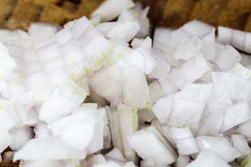 Onions cut on dices close up