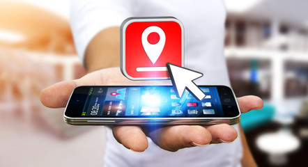 Young man with modern digital GPS