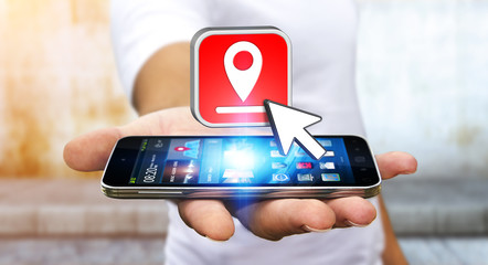 Young man with modern digital GPS