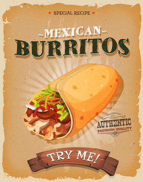Grunge And Vintage Mexican Burritos Poster