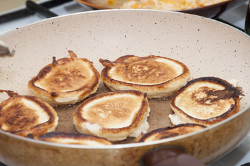 pancakes in a frying pan