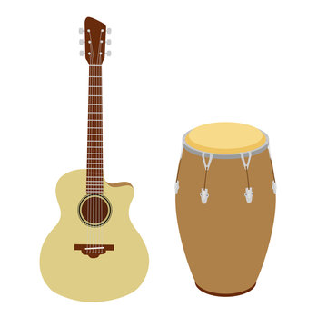 Guitar and conga drum vector illustration