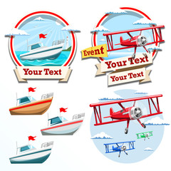 Fototapeta na wymiar Plane and boat summer time illustration