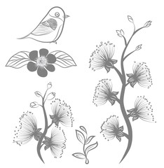 Fototapeta premium Hand drawn fower and bird