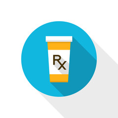 Vector pharmacy icon - pill bottle with prescription sign
