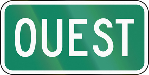 Supplemental guide and information road sign in Quebec, Canada - West, turquoise version