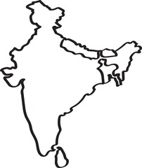 Freehand India and nearby countries map sketch on white background. Vector illustration.