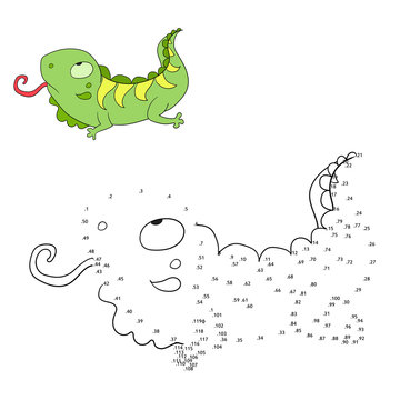 Connect the dots game iguana vector illustration