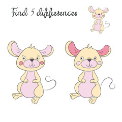 Find differences kids layout for game mouse 