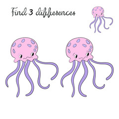 Find differences kids layout for game jellyfish 
