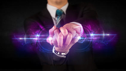 Fototapeta premium Business man holding future technology data system network