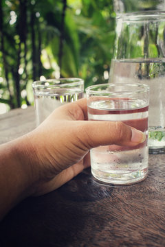 Selfie of hand with drink water