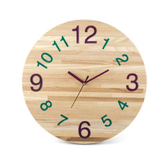 Wooden round wall watch - clock isolated on white background