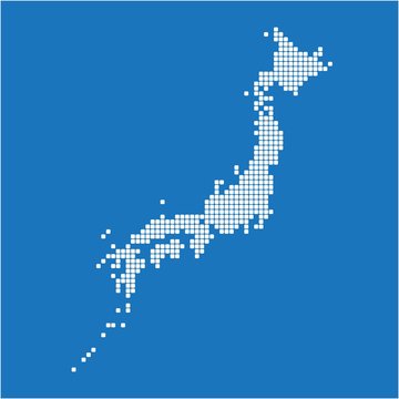 Round edge white square Japan map on blue background. Vector illustration.