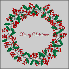 wreath of holly Christmas greeting card