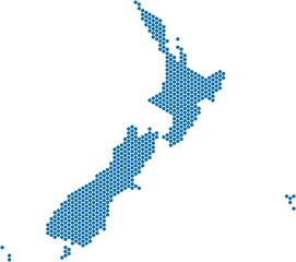 Blue circle shape New Zealand map on white background, vector illustration.