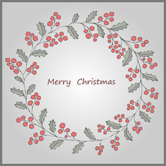 wreath of holly Christmas greeting card