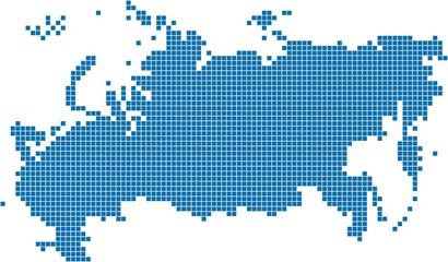 Fototapeta na wymiar Blue square shape Russia map on white background, vector illustration.