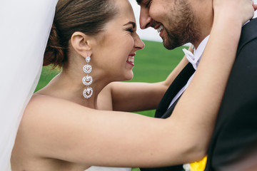 Beautiful wedding couple on nature