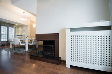 Fireplace in modern apartment