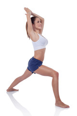  woman doing exercises isolated on a white background