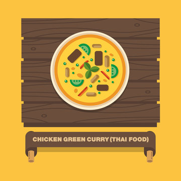 Thailand's national dishes,Chicken green curry - Vector flat