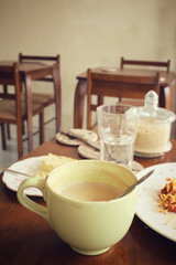 Hot coffee at restaurant