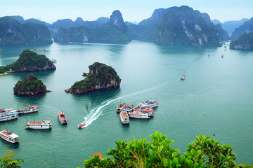 Tourist Junks in Halong Bay from titop island, Vietnam