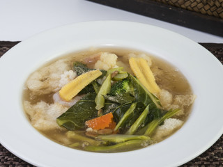 Fried noodles with creamy soup 1 - Fried noodles with creamy soup (Thai Food) for dinner at the restaurant